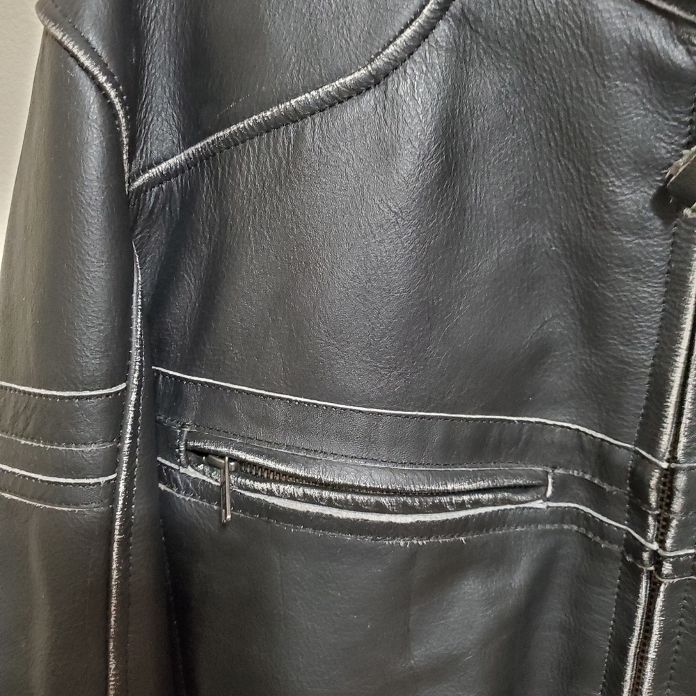 Black Brand motorcycle clothing leather jacket - Picture 2 of 8